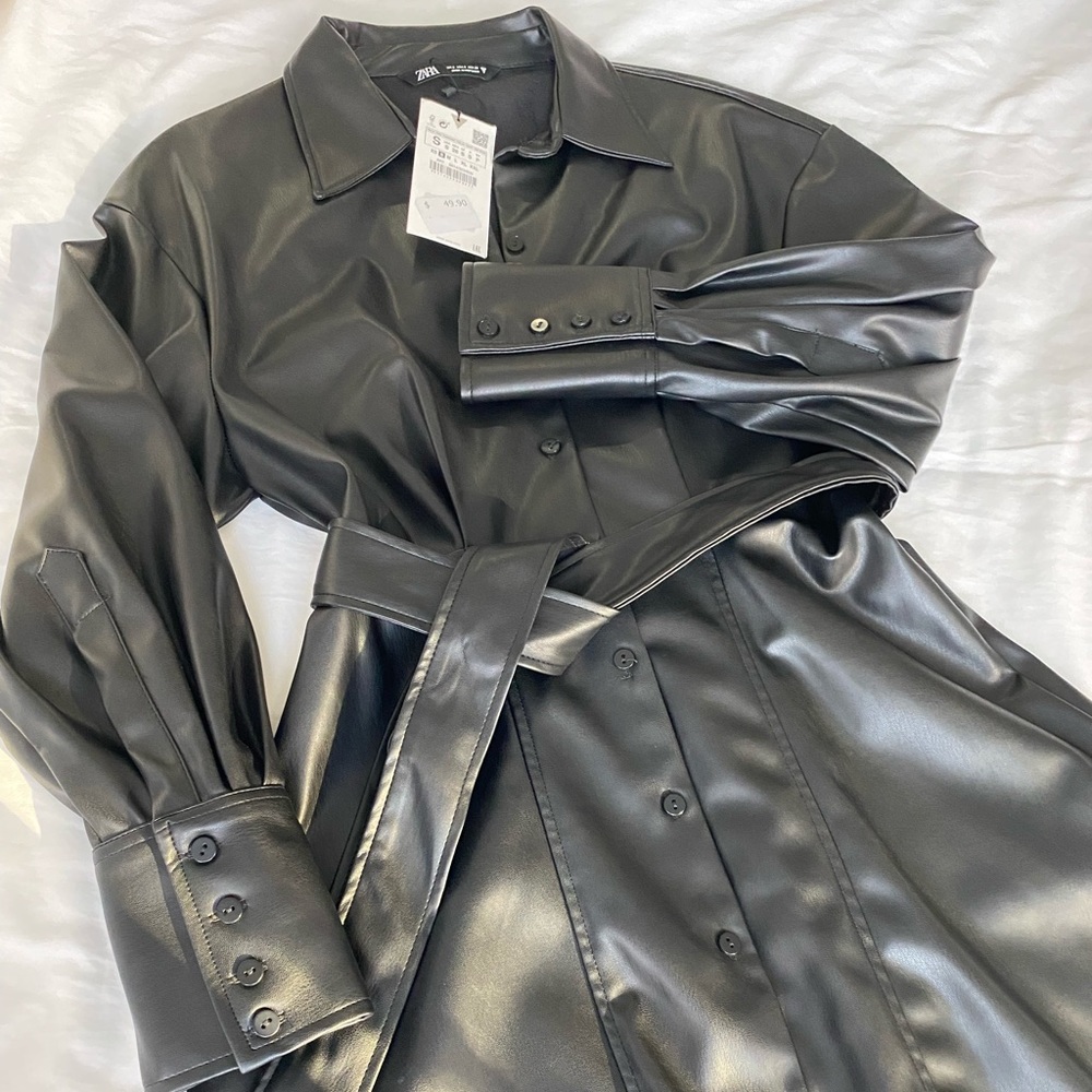 Zara faux leather black mini dress (S) NWT